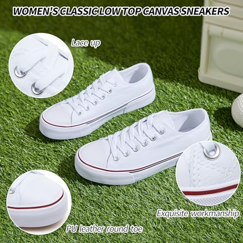 Image of Adokoo Canvas Tennis Shoes for Women Low Top Casual White Black Sneakers for Women Lace Up Fashion Comfortable Walking Shoes