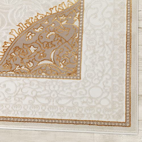 Antep Rugs Babil Gold 5X7 Oriental Bordered High Low Textured Traditional Indoor Area Rug, Beige Gold, 5'3" X 7' #TOP3