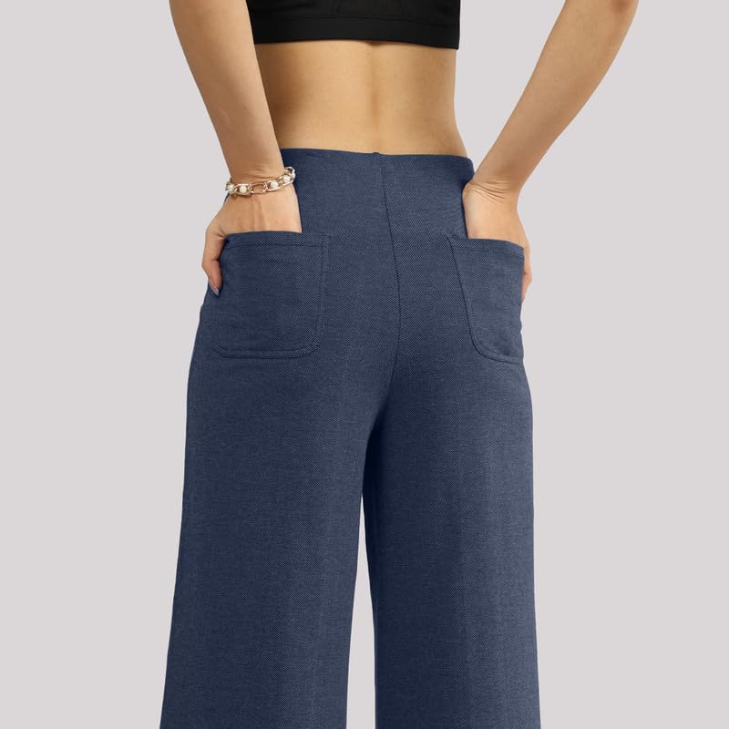 Image of BlissClub Womens Work-to-Wine Twill Wide Dart Pants Insanely Breathable Elasticated Waistband 2 Pockets Mock Fly | Wide Silhouette Stylish Pleats