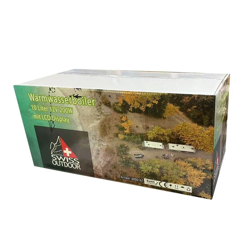 Swiss Outdoor S.O. Camper - Caldaia ad acqua calda, 10 litri, 12 V, 200 W, con display LCD, per roulotte, camper, per acqua calda