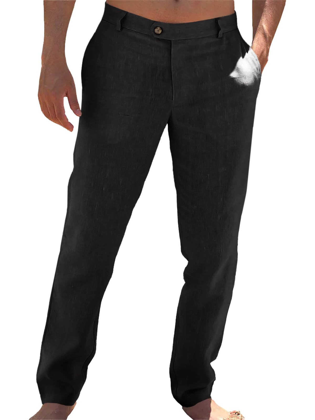 Runcati Mens Casual Pants Elastic Waist Linen Lightweight Straight-Legs Loose Fit Summer Beach Yoga Trousers