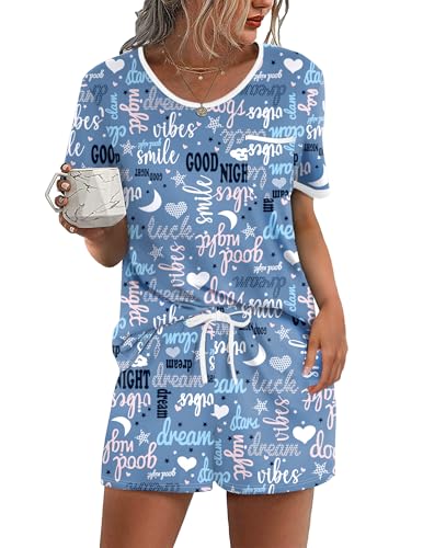 Image of Ekouaer Pajama Set for Women 2 Piece Lounge Set Short Sleeve Tops and Shorts Soft Sleepwear, Chest Pocket