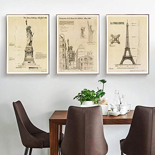 SHINERING Style Industriel Tour Eiffel Mur Art Toile Peinture Statue De La Liberté Nordique Affiches Et Gravures Photos Murales pour Le Salon No Frame