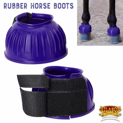 Image of HILASON Western Horse Rubber PVC Ribbed Double Hook and Loop Bell Boots Training Protective Shock Absorbing Leg