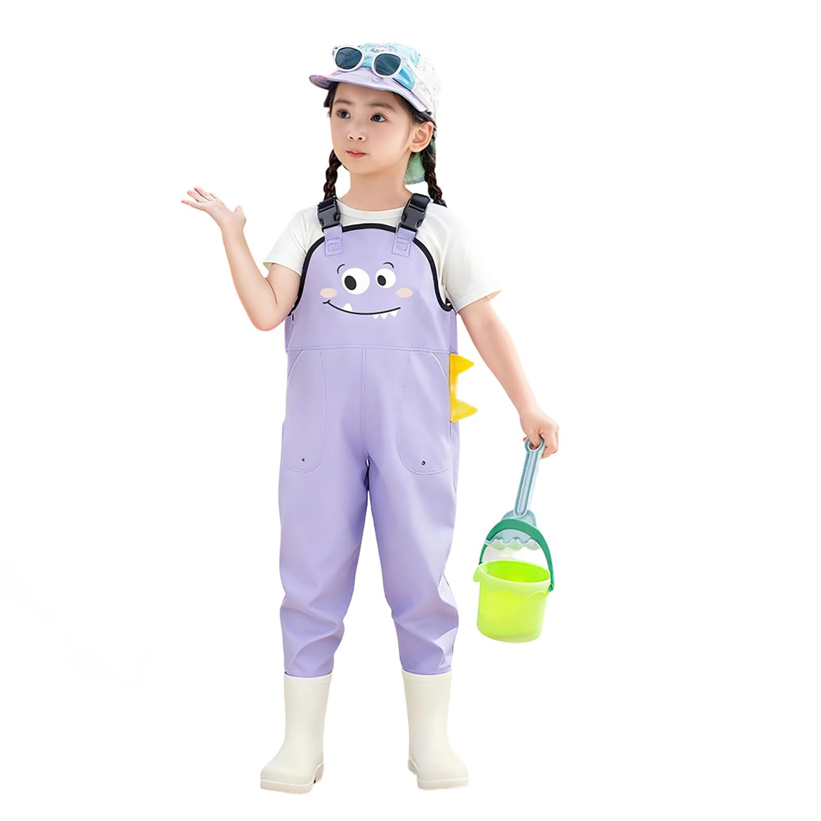 Latzhose für Mädchen mit verspieltem Cartoon-Design, ideal für Strand, Kindergarten und Outdoor-Abenteuer. (Light Purple, 7-8 Years)