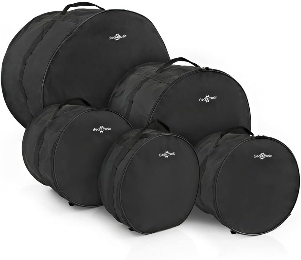 Gear4Music 5-Piece Drum Bag Set - Standard Rock Sizes Drum Cases 22", 12", 13", 14", 16" - Black