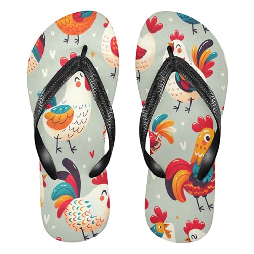 Burbuja Cute Rooster Flip Flops for Women Men, Soft Thong Sandals Rubber Slippers for Pool Beach Essentials