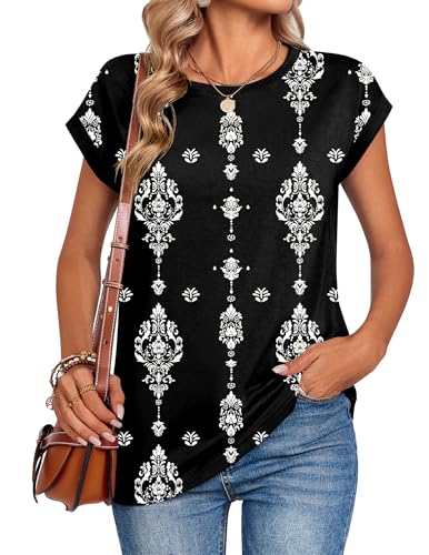Image of Zeagoo Womens Tops Summer Casual Cap Sleeve Tshirts Shirts Business Dressy Spring Fashion Outfits Trendy Clothes