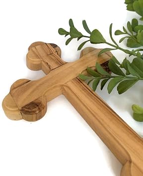 7 Inche Simple Wooden Wall Cross Gift, Olive Wood Cross Wall Hanging Crucifix for Baptism and Confirmation Cross, Wooden Crosses Wall Decor Made in the Holy Land, Cross for Boys and Girls