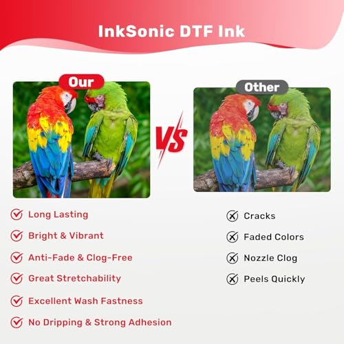 Image of InkSonic DTF Ink White 1000ML, Premium DTF Transfer Ink for PET Film, Refill Ink Compatible for All DTF Printer (White, 2 x 500ml)