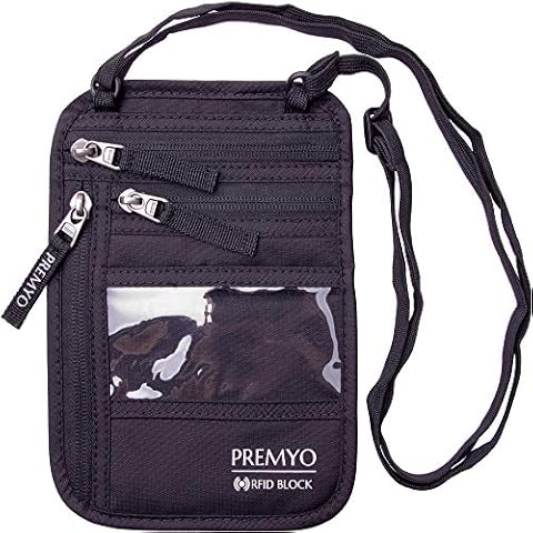 PREMYO Portadocumento de Cuello Bolsillo de Viaje Negro Cover
