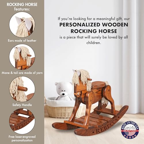 LifeSong Milestones Personalized Solid Oak Wooden Rocking Horse Cherry Toy for Toddlers Childrens and Kids Housewarming Nursery Gift Decorations Handcrafted in The USA Size: 34" L x 11.5" W x 24" H. - Image 4