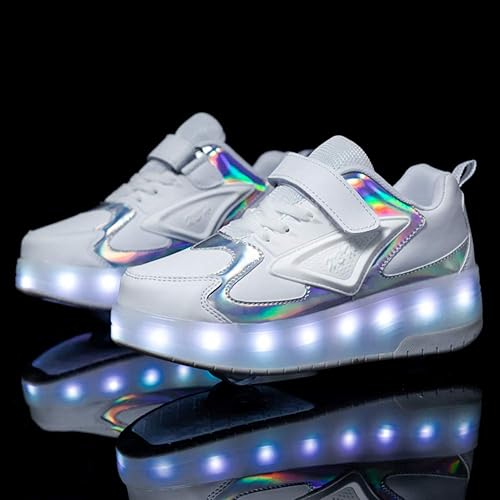 Miniatura 4 de Ylllu - Tenis de patinaje con ruedas LED USB para niños, zapatos con ruedas y luces para niños y niñas