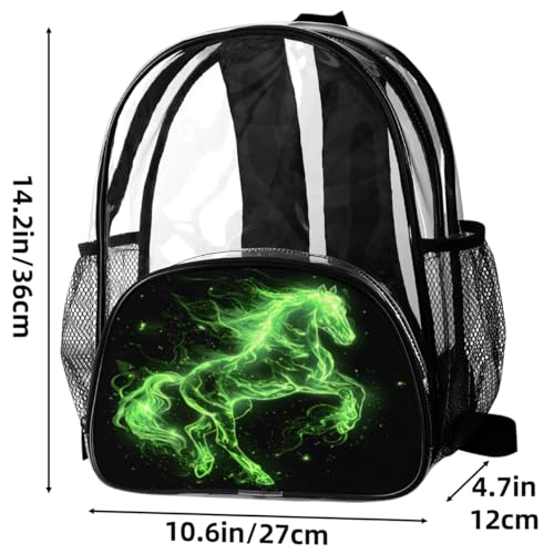 Horses Green Clear Backpack 14" Small Clear Bag Waterproof PVC Mini Bookbags Women Transparent Mini Bag, Casual Daypack for Work, Travel, Beach3