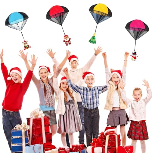H-Style Parachute Toys, 4PCS Christmas Parachute Toys, Santas, Reindeer, Snowmen & Xmas Tree, Stocking Stuffers for Kids, Christmas Toys for Christmas Party Favors Xmas Gifts Goody Bag Filler