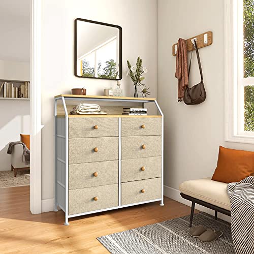 REAHOME 8 Drawer Dresser with Shelves for Bedroom Large Storage Organizer Unit for Closet Living Room Entryway Office Sturdy Steel Frame Wooden Top with Two Additional Drawer Organizers(Taupe) - Thumbnail 4