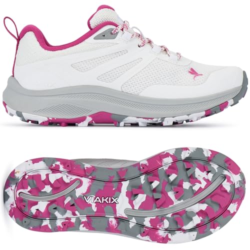 Viakix Womens Ridge Rebels Trail Running Shoes Lightweight Breathable Hiking Sneakers with Grip360 Traction Cushioned Comfort for Trail Walking and Outdoor Adventures White 8