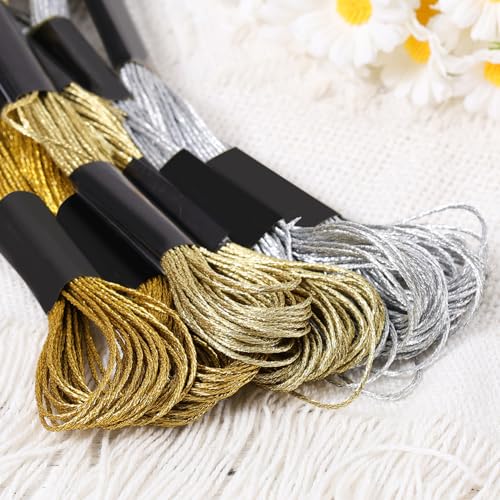 Miniatura 4 de 6 Madejas De Hilo De Bordar, Hilo De Bordar Metálico Hilo De Punto De Cruz Para Coser Hacer Manualidades Con Hilo Suministros De Arte Oro Oro Claro Plata