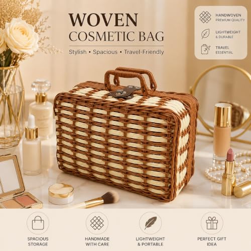 Image of ABS Hard Shell Cosmetic Travel Hand Luggage Portable Carrying Makeup Case Suitcase Organizer Box Vanity Mini Suitcase Small Accessory Bag, 30 cm, No Wheels (Wowen Coffee)