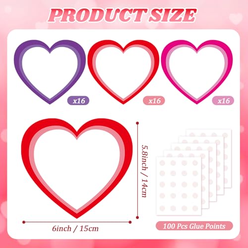 Image of Vuzvuv 48Pcs 6In Blank Heart Paper Cutouts with 100Pcs Glue Points for Wall Bulletin Board Decorations, Heart Cut Out for Classroom, DIY Crafts & Party Banners