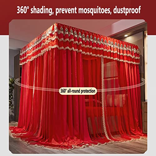 Mosquitera de Dormitorio Princesa con Dosel Rojo y Bordado para Cama Doble 4