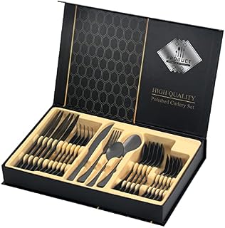Black Silverware Set, 24-Piece Stainless Steel Flatware Service for 6, Mirror Finish Cutlery Set with Gift Box