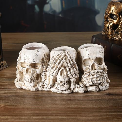 Maceta de resina con cabeza de calavera para solucionar la falta de espacio gótico 4