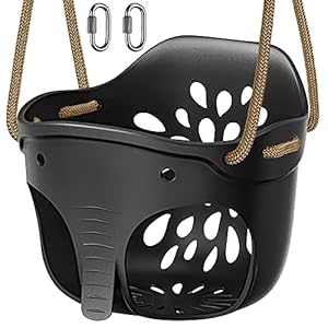 SELEWARE Heavy-Duty High Back Full Bucket Toddler Swing Seat with Locking Carabiners and Adjustable Rope, Cute Elephant…