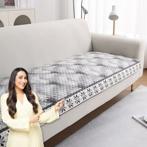 Image of HOKIPO 'LiefNest' Holland Velvet Sofa Cover Mat with Foam Filling for 1 /2 /3 Seater & L-Shape Sofa. Make Your Own Sofa Cover Set, Mat Size: 220(L) cm, Snowflakes Gradient Grey (IN-826-D9)