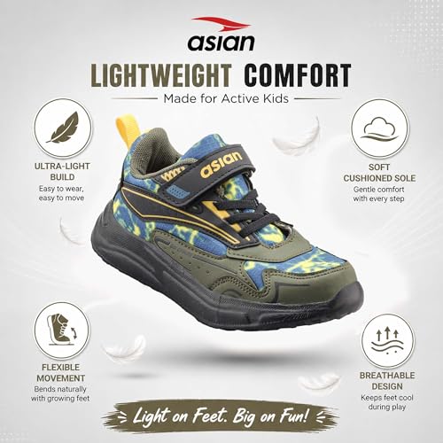 Image of ASIAN Boomer-05 Kids Sports Shoes with Velcro Strap | Lightweight Comfortable Stylish Shoes for Boys & Girls | Durable Grip Sole Casual Running Shoes