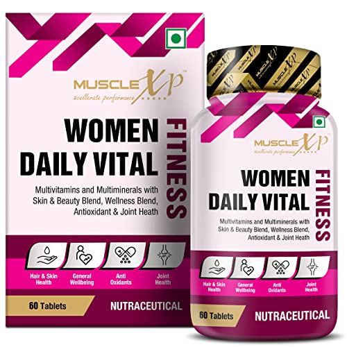 MuscleXP Women Daily Vital Fitness Multivitamin & Multiminerals, Skin & Beauty Blend, Wellness Blend, Antioxidant & Joint Health, 60 Tablets (Pack of 1)