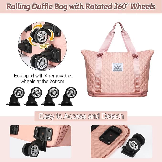 Image of HAKKU 2 Layer Nylon Duffle Trolley Bag for Traveling /Extendable Luggage with 4 Wheels /Waterproof Travel Bag /Convertible Luggages for Men and Women /Travelling Bags (Texture with Wheel, Peach)