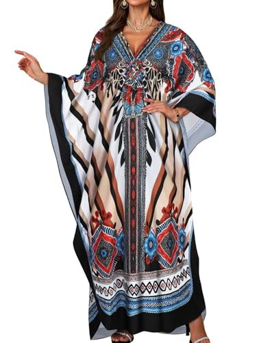 Image of Kaftan Dresses for Women V Neck Caftans Batwing Sleeve Beach Cover Ups