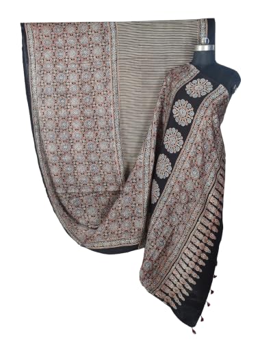 Image of Ethnics of Kutch Womenss Ajrakh Modal Silk Natural Dye Hand Block Print Saree with Blouse Piece - 5.5 Mtr Length