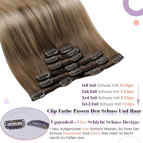 Image of LaaVoo Clip in Hair Extensions Real Human Hair Light Brown Ombre Ash Blonde Mix Platinum Blonde Human Hair Clip in Extensions Blonde Balayage Hair Extensions Clip ins Soft Straight 16 Inch 7pcs /150g