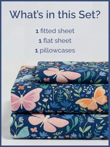 Image of Kids Twin Butterfly Meadow Bed Sheets - 3 Piece Butterfly Meadow Sheet Set | Butterfly Meadow Themed Bedding, Ultra-Soft, Cute & Cozy, Breathable & Machine Washable, Bed Set for Boys, Girls & Teens