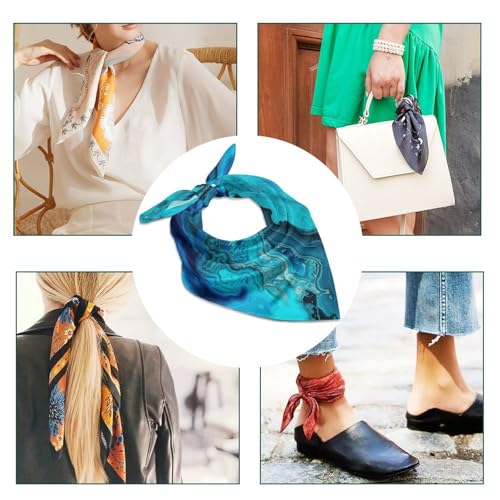 Silk Like Head Scarf for Women Square Breathable Neck Scarf Bright Aqua Blue Turquoise Satin Bandanas Fashion Silk Feeling Scarfs Boho Headwear Sleeping Hair Scarfs 18"×18"4
