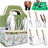 Kynup Robuste Gartenhandwerkzeuge, 9-Teiliges Gartenwerkzeug-Set, Gartenset aus Edelstahl, Rostfreies Geschenkset mit Robuster Aufbewahrungstasche, Ergonomischer Anti-Rutsch-Griff