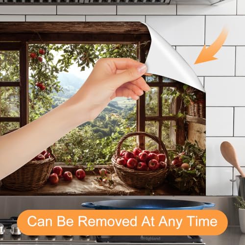 Image of Apple Harvest Window Backsplash Peel and Stick, 35.4x23.6 in