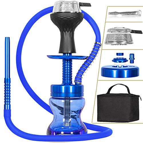 Cakety Narghilè Küsmall Shisha Hooak, accessorio per camino Premium, tubo flessibile in silicone e bocchino - Ottimo per lesterno con una borsa portatile - S07 Blu