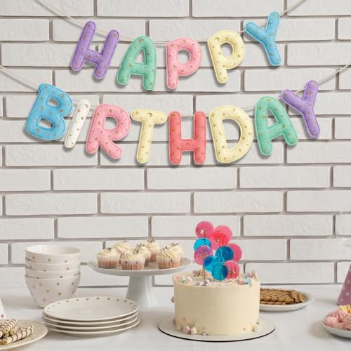 Image of Mindsoft Felt Happy Birthday Garland Rainbow Banner Reusable Happy Birthday Sign Party Supply for Party Decor (Macaron Color,Candle)