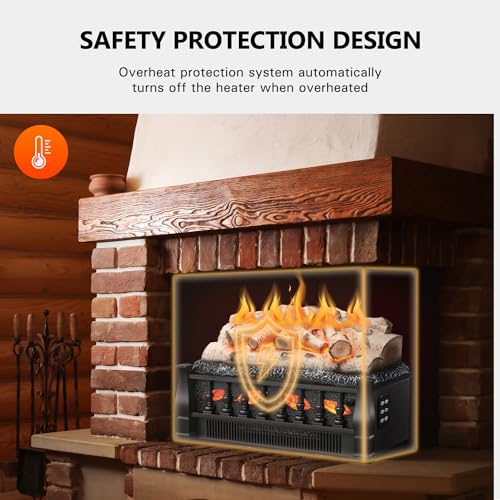 Image of R.W.FLAME Electric Fireplace Insert Heater 21 inch W, 5 Flame Brightnes and Speed Mode, Fireplace Insert 750W /1500W, Remote Control, Overheating Protection for Home and Office Decor, Whitish Gray logs