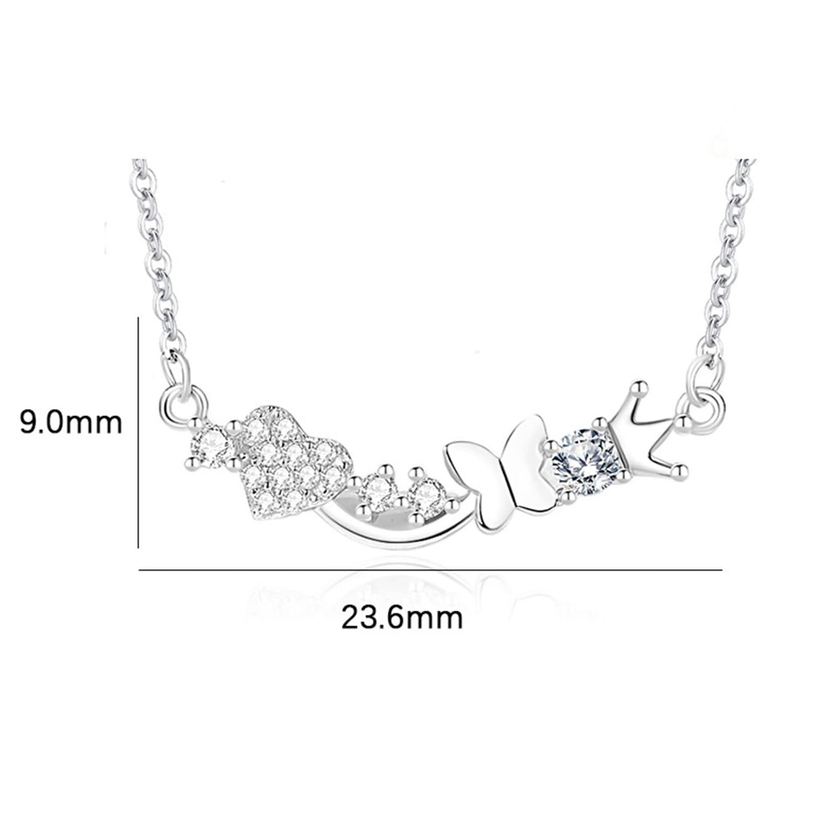 Collar con colgante para mujer, oro blanco de 9 quilates, 14 quilates, 18 quilates, corona de mariposa y corazón con moissanita, collar de plata para mujer de boda