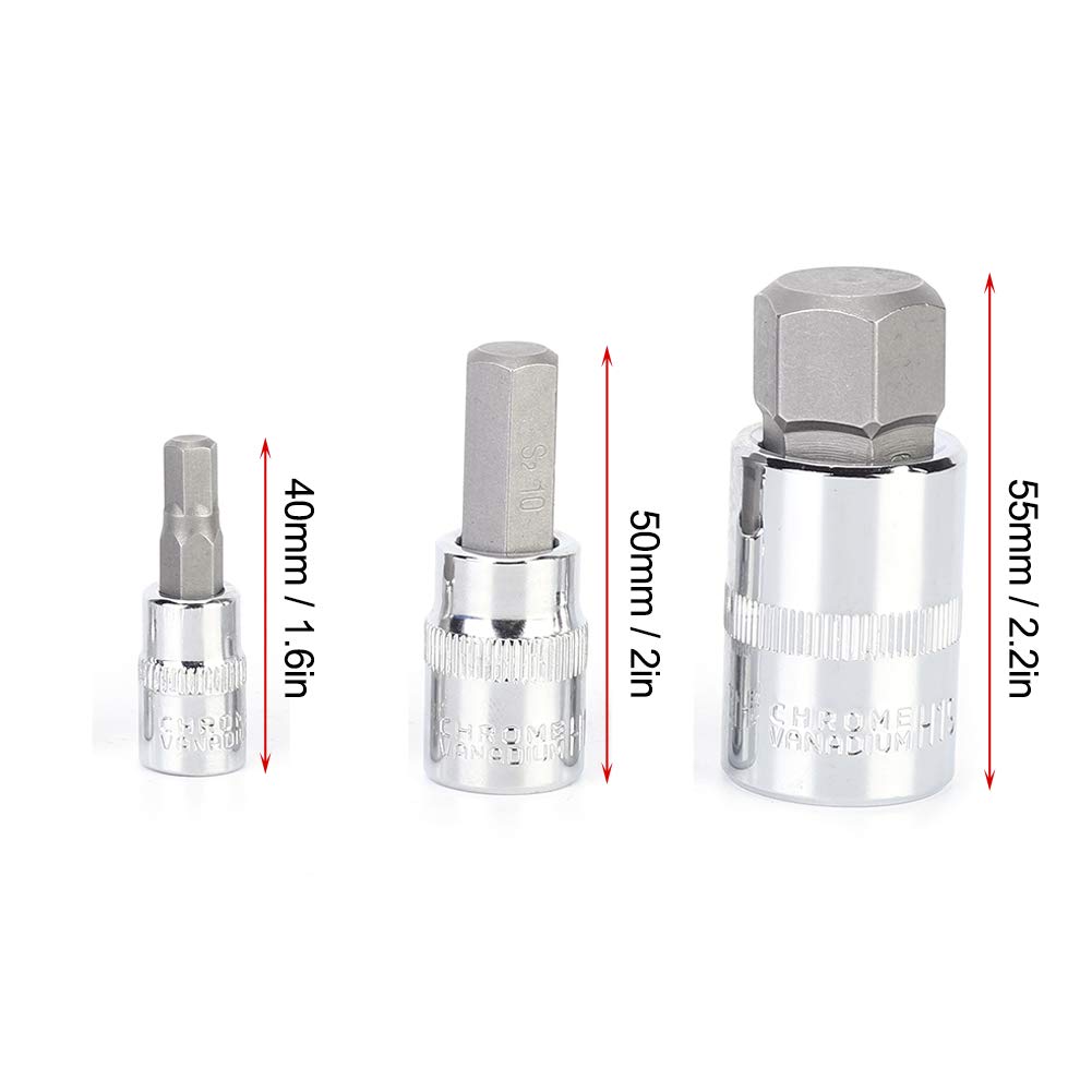 34 PCS Zestaw adaptera gniazda uderzenia, wewnętrzny sześciokątne szyder warstwowy zestaw bitów, adapter sterownika klucza nakrętki, rozmiary 1/4 ", 3/8", 1/2 cala dla śrubokręta