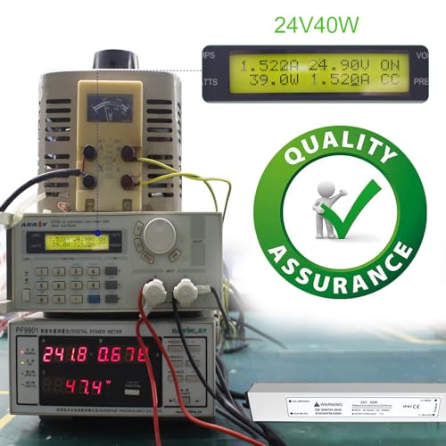 Image of LightingWill LED Driver 40 Watts Waterproof IP67 Power Supply Transformer, 90-260V AC to 24V DC Low Voltage Output, Adapter with 3-Prong Plug 3.3 Feet Cable for Outdoor Use, Computer Project