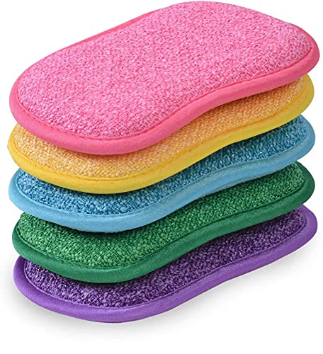 Multipurpose Kitchen Scrub Sponges, Heavy Duty Cleaning Non-Scratch Scrub Sponge, Reusable Microfiber Sponge for Household Cleaning, Pack of 5 Random Colors
