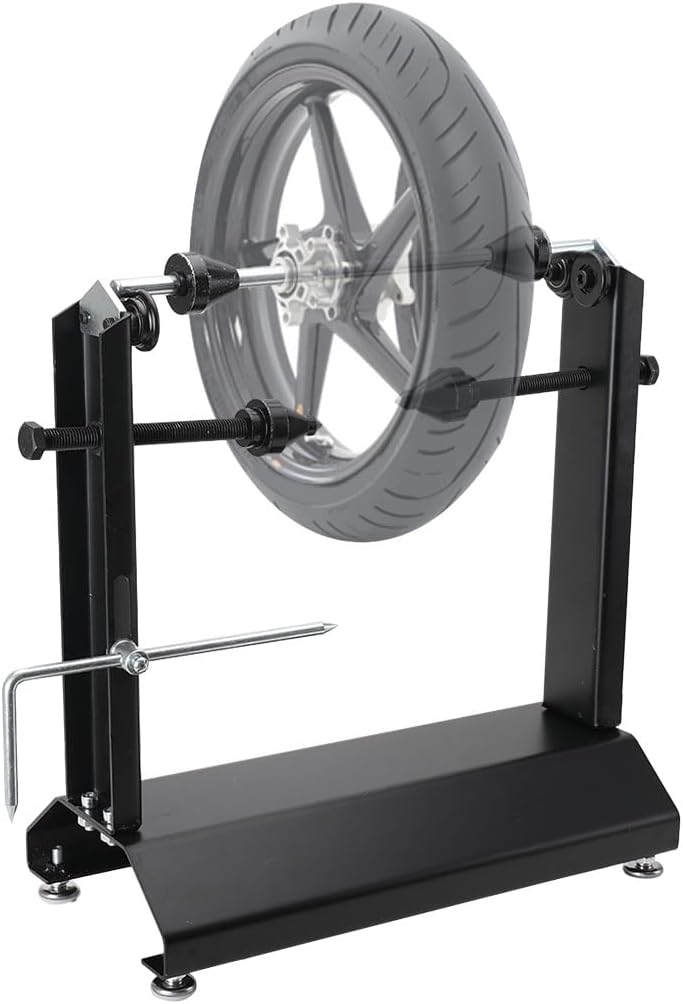 Motorcycle Wheel Balancing Stand, Tire Balancer Stand with Adjustable Truing Pointer, Heavy Duty Wheel Truing Stand for Most Motorbike Wheels Car Lot Model