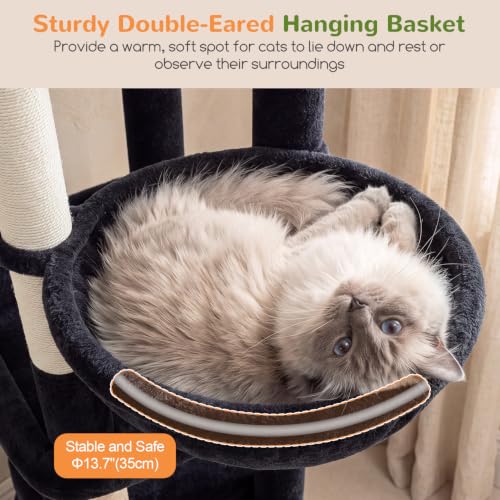 Image of Globlazer Sturdy Cat Tower for Indoor Cats 20lbs, 76in, S76E, Dark Grey | Heavy Duty Cat Tree for Adult Big Cats Maine Coon with Scratching Post, 2 Extra Large Top Perch, 2 Padded Cat Condos