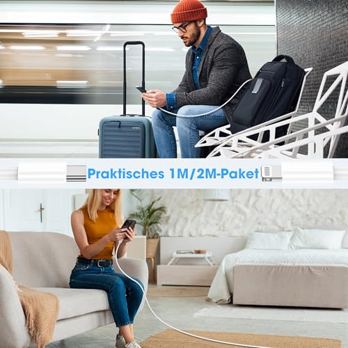 Lightning Kabel USB C 2Pack 1M+2M Für IPhone ladekabel MFi Zertifiziert für Apple Schnellladekabel für IPhone 14/13/12/11/Pro/Pro Max/Mini/XR/XS/XS Max/X/8/7/6/6s/Plus/iPad-Weiß 4
