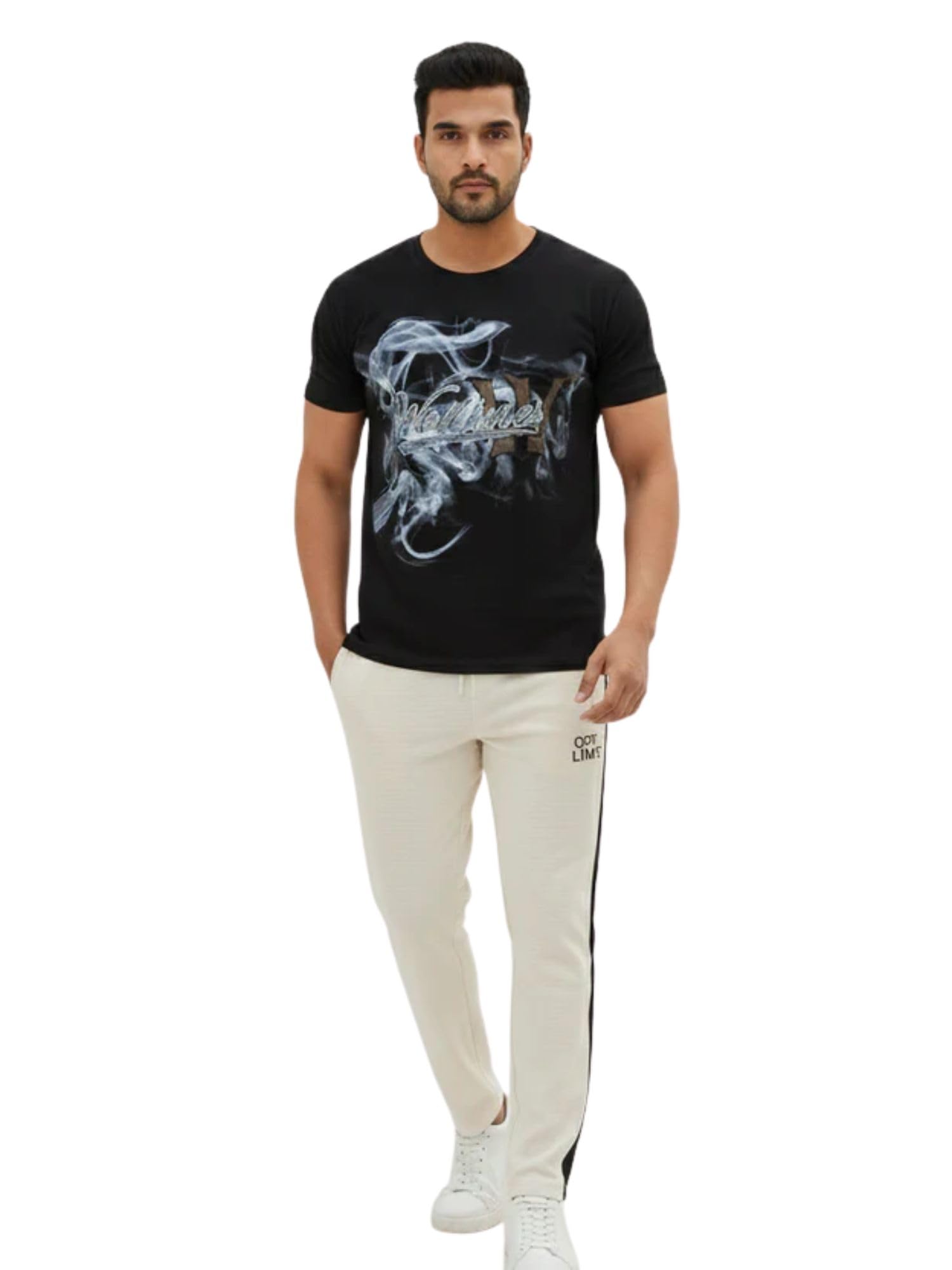 urban duo Wolftunes Men's Black T-Shirt with Off White Track Pant | Premium Imported Fabric | Comfortable Breathable Casual Wear (IN, Alpha, L, Regular, Black)-picture-50